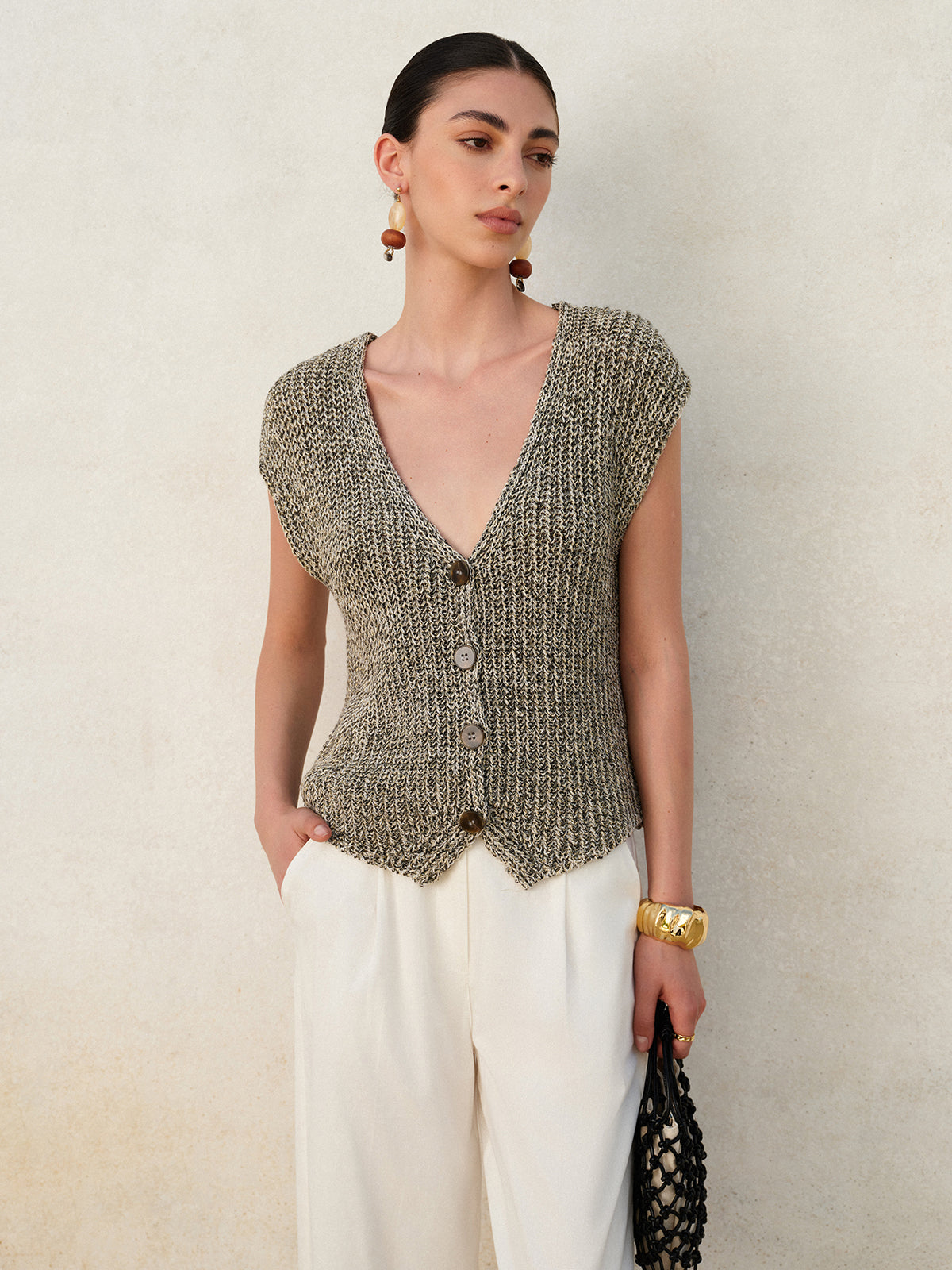 Damesvest Gebreid Mouwloos met Knoopsluiting Stijlvol