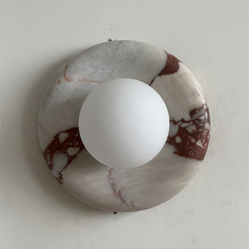 Ronde Design Wandlamp Met Marmeren Achterplaat En Glazen Bol Voor Hal En Slaapkamer