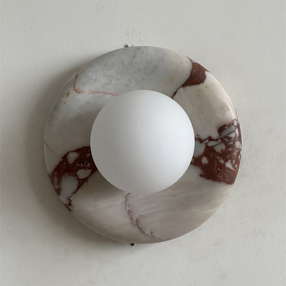 Ronde Design Wandlamp Met Marmeren Achterplaat En Glazen Bol Voor Hal En Slaapkamer