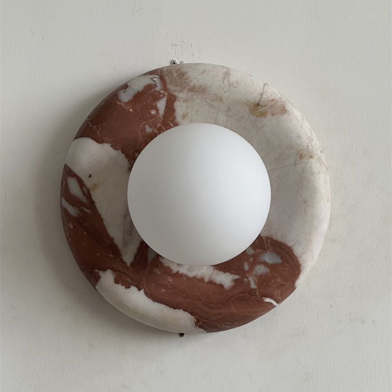 Ronde Design Wandlamp Met Marmeren Achterplaat En Glazen Bol Voor Hal En Slaapkamer