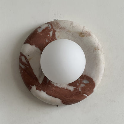Ronde Design Wandlamp Met Marmeren Achterplaat En Glazen Bol Voor Hal En Slaapkamer
