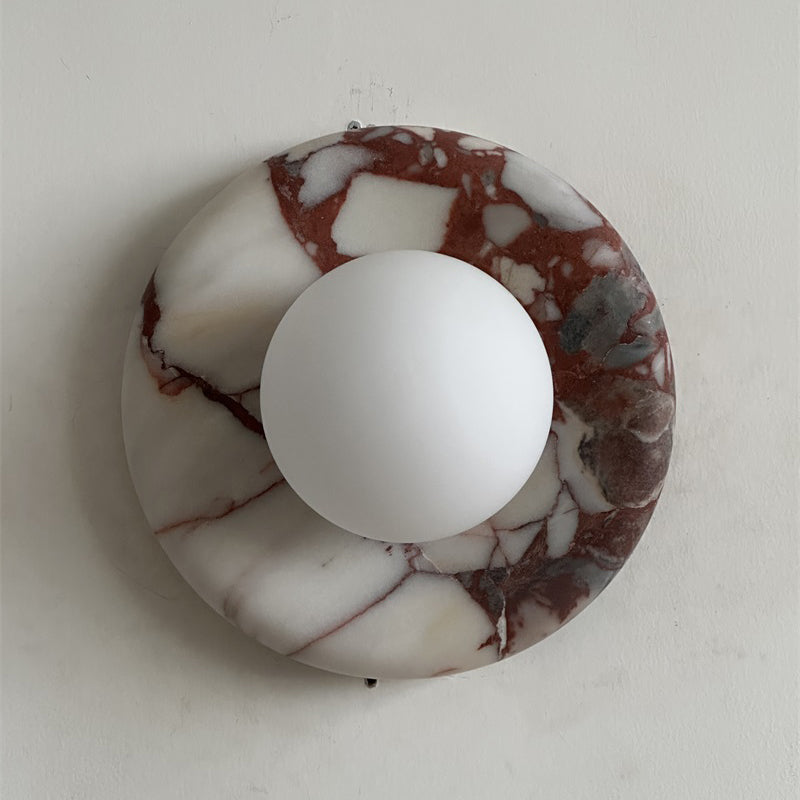 Ronde Design Wandlamp Met Marmeren Achterplaat En Glazen Bol Voor Hal En Slaapkamer