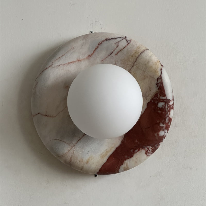 Ronde Design Wandlamp Met Marmeren Achterplaat En Glazen Bol Voor Hal En Slaapkamer