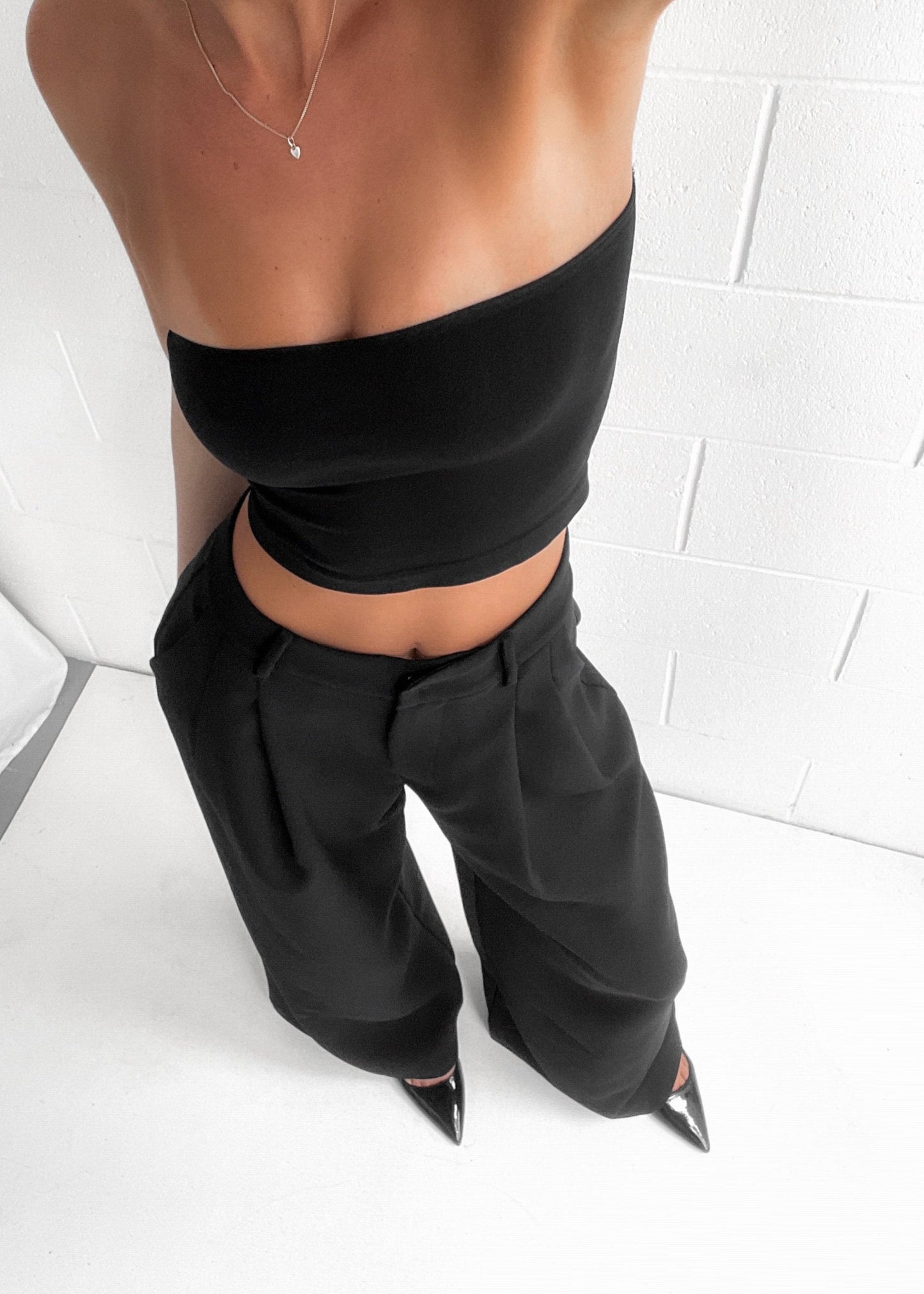 Hoge Taille Palazzo Broek Zwart Elegante Stijl