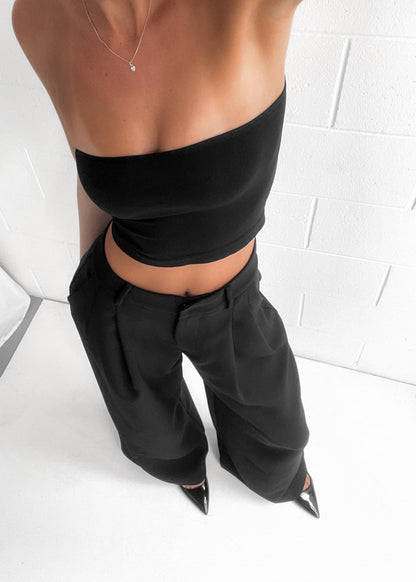 Hoge Taille Palazzo Broek Zwart Elegante Stijl