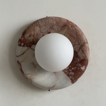 Ronde Design Wandlamp Met Marmeren Achterplaat En Glazen Bol Voor Hal En Slaapkamer