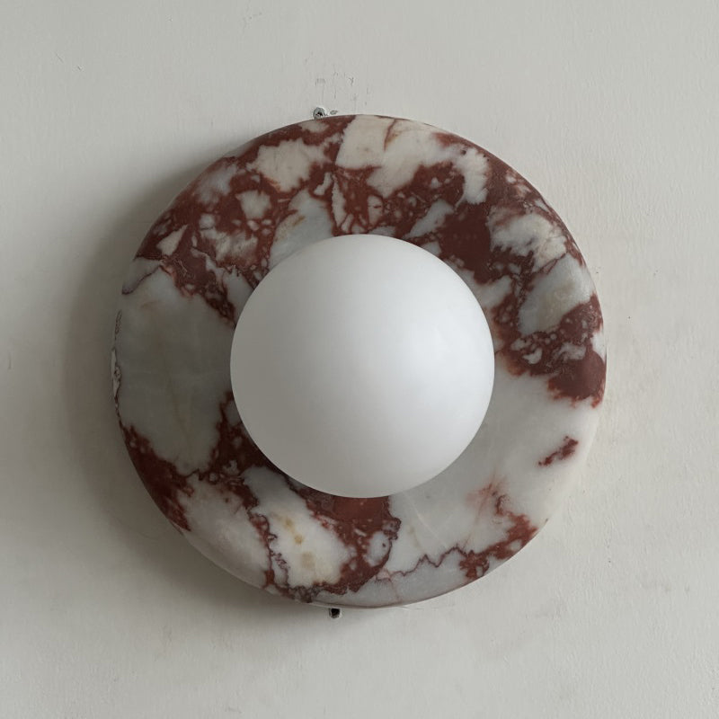 Ronde Design Wandlamp Met Marmeren Achterplaat En Glazen Bol Voor Hal En Slaapkamer