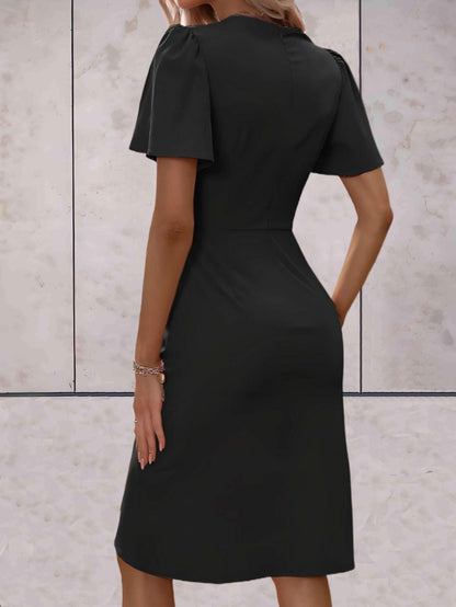 Korte Cocktailjurk Pofmouwen Slim Fit