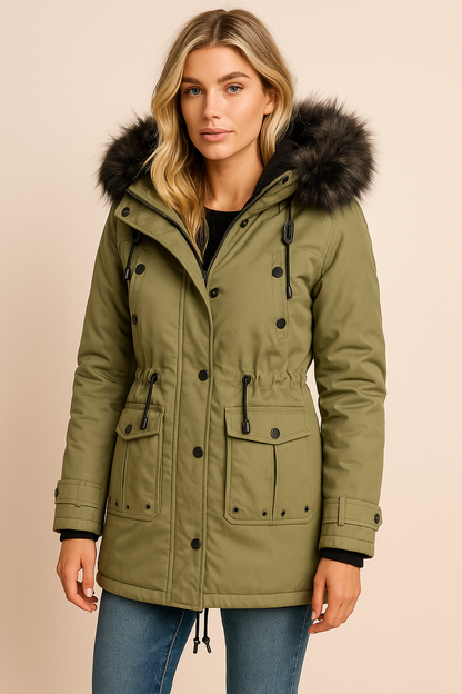 Dames Winterjas Waterdicht met Capuchon en Fauxbontkraag