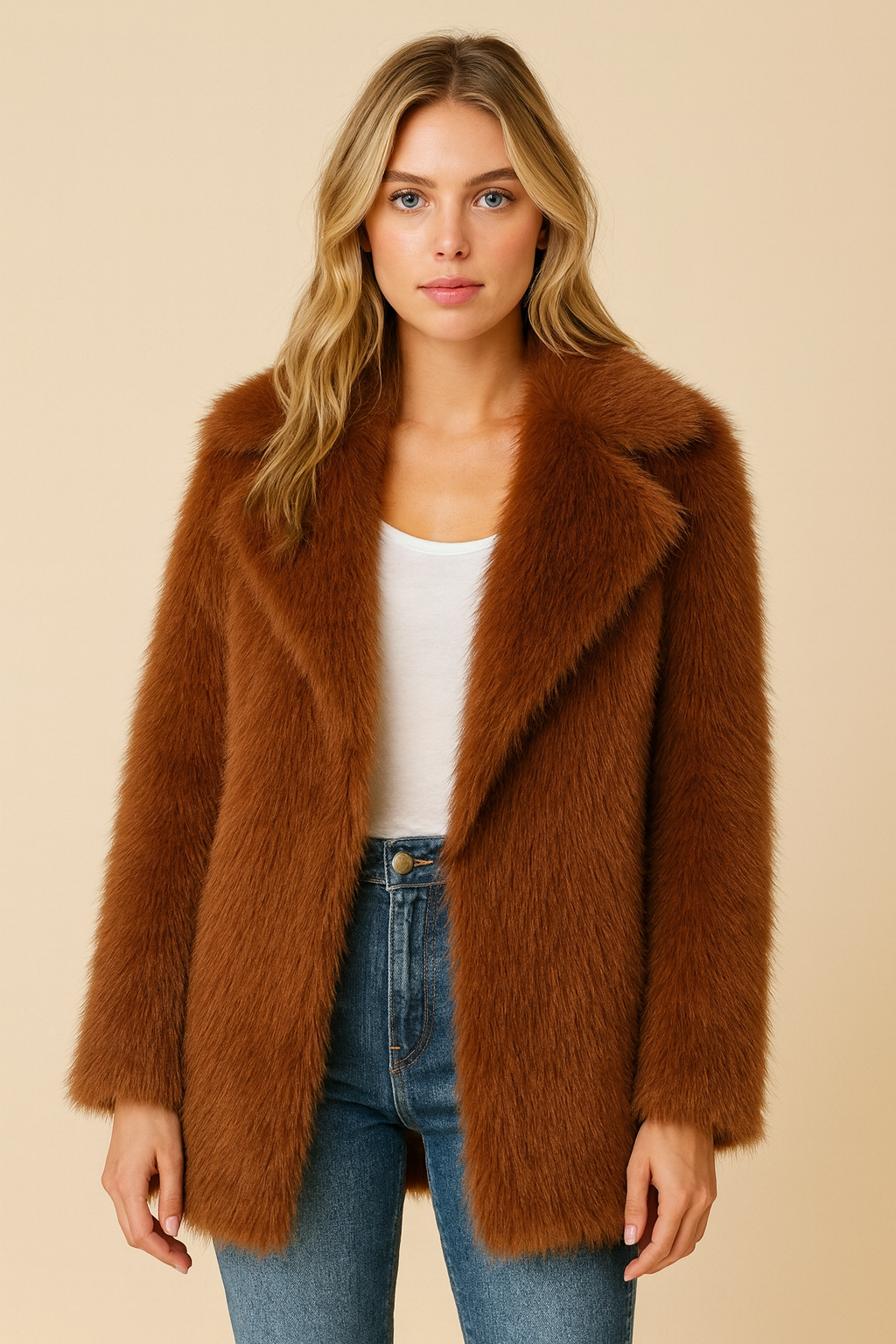 Dames Faux Fur Jas Zomer Trendy Grote Kraag - StudioMarella