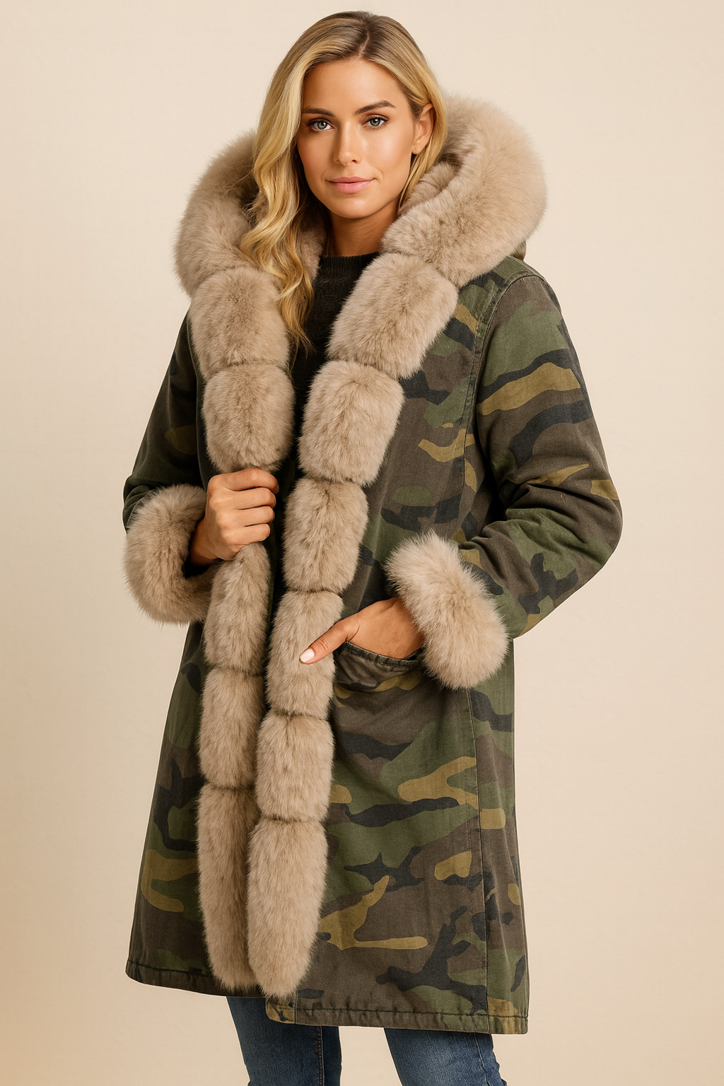 Dames Parka Camouflage Bontjas Warm en Stijlvol - StudioMarella
