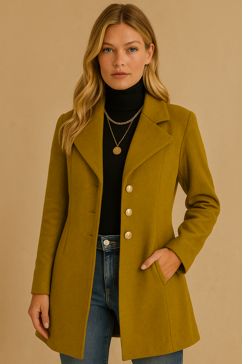 Dames Wollen Mantel Warm Elegante Look met Reverskraag - StudioMarella