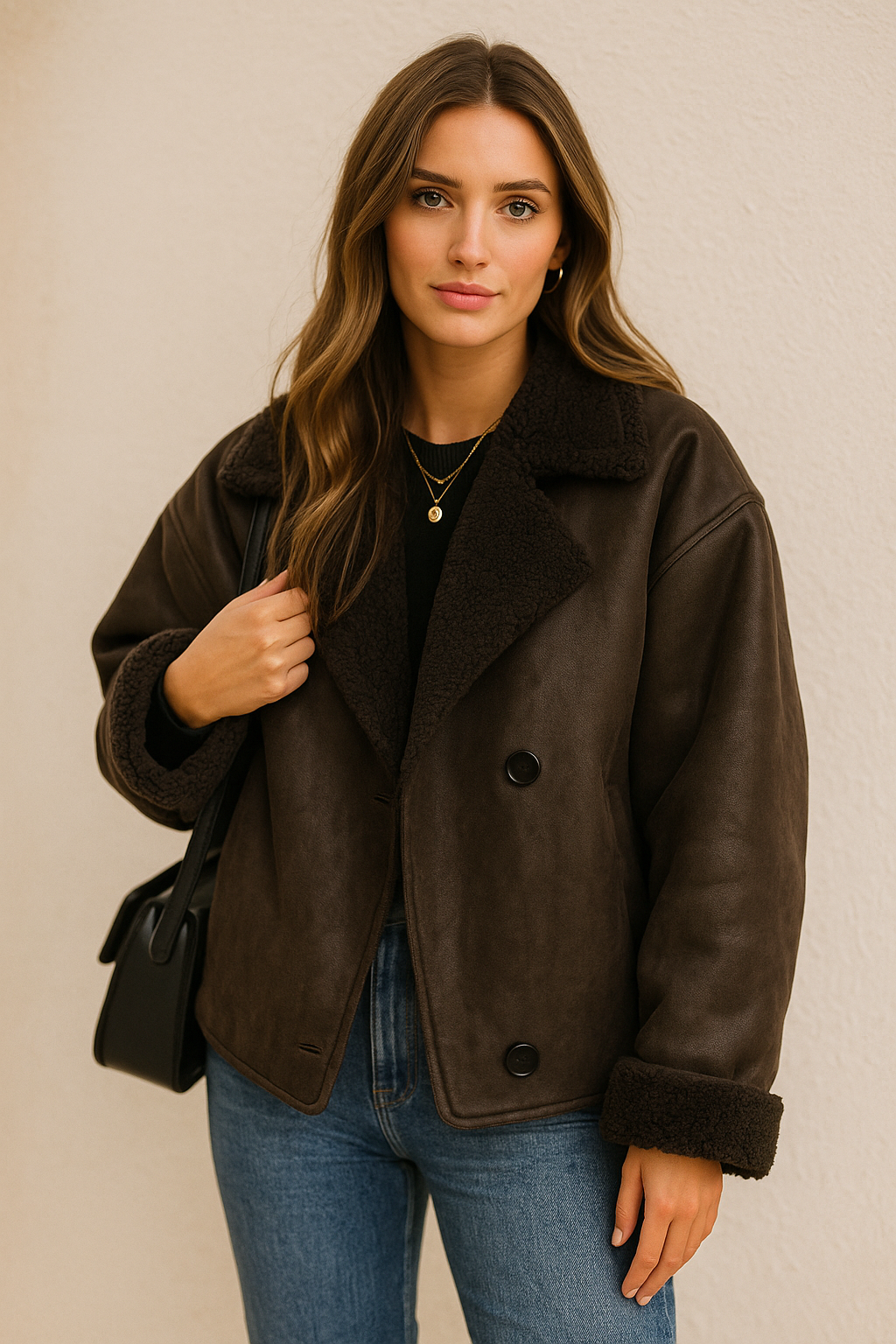 Dames Pilotenjas Teddy Voering Oversized met Knopen - StudioMarella