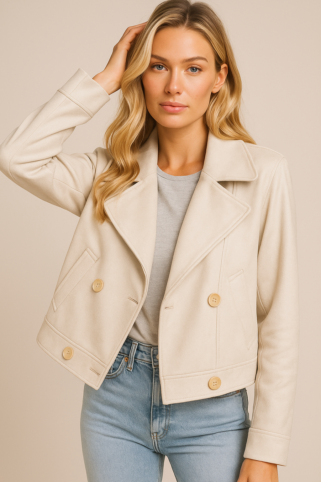 Dames Korte Jas Knopen Stijlvol Elegant Leerlook - StudioMarella