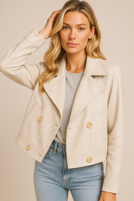 Dames Korte Jas Knopen Stijlvol Elegant Leerlook - StudioMarella