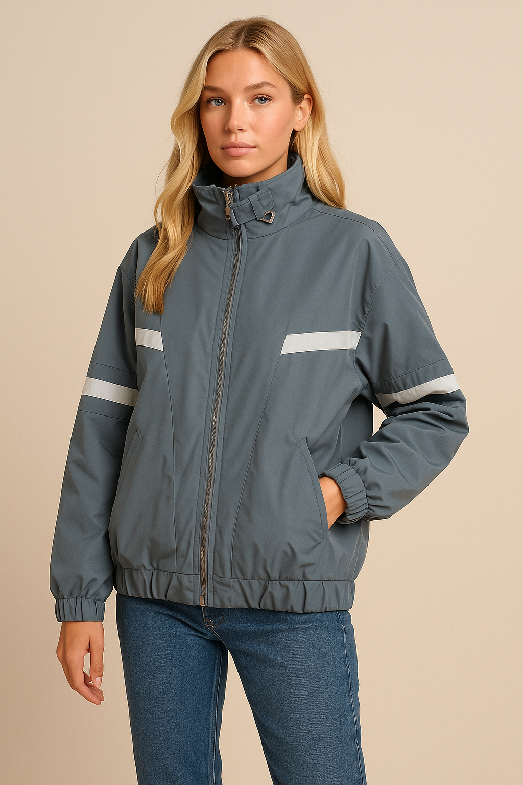 Dames Baseballjas Hoge Kraag Sportieve Look - StudioMarella