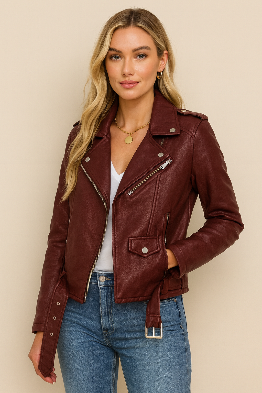 Dames Lederen Jas PU Stijlvol Biker Model - StudioMarella