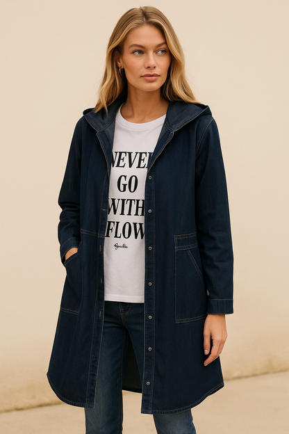 Dames Lange Denim Jas met Capuchon Casual Stoer - StudioMarella