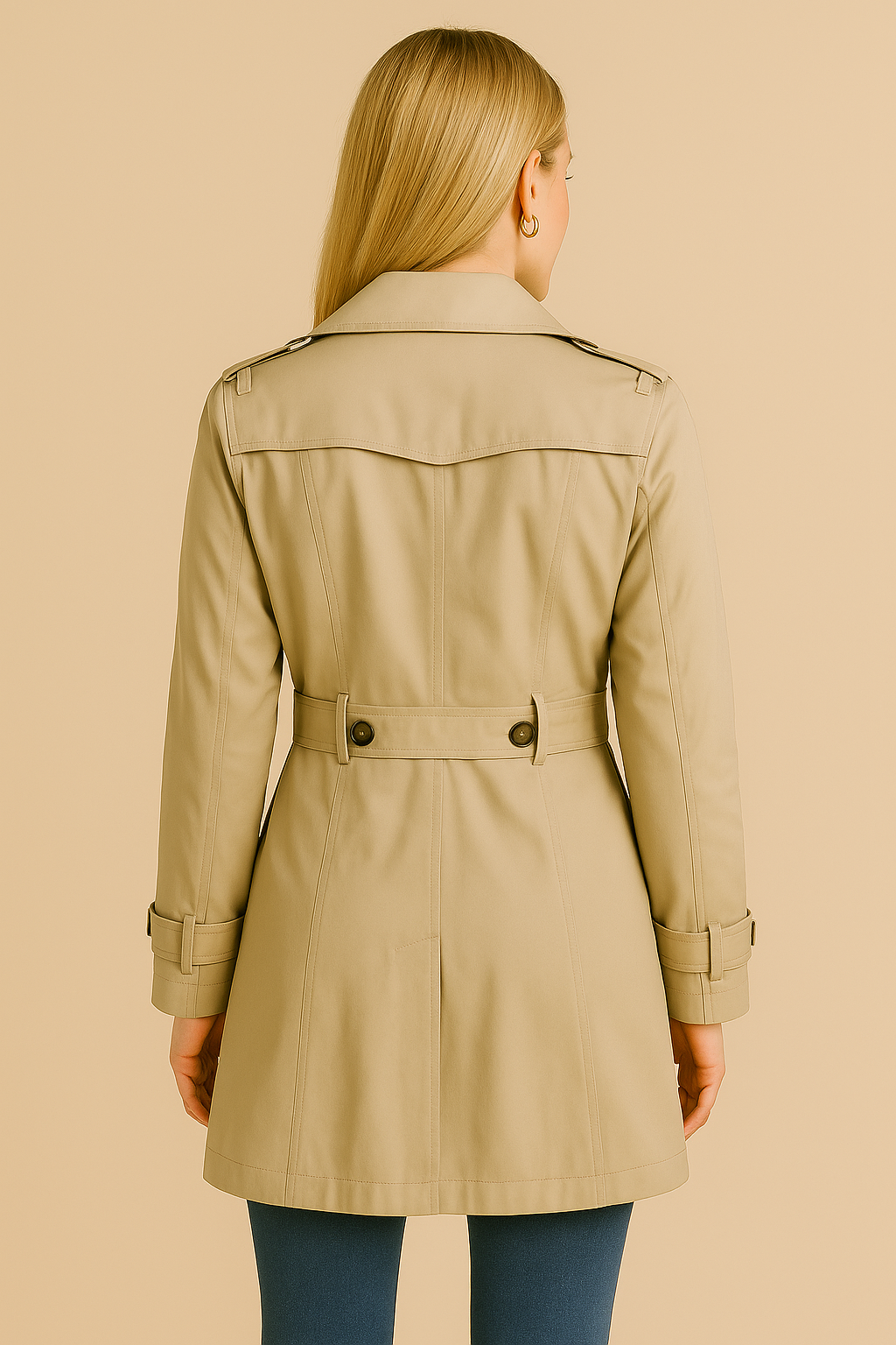 Dames Trenchcoat Klassiek Halflang Met Knopen
