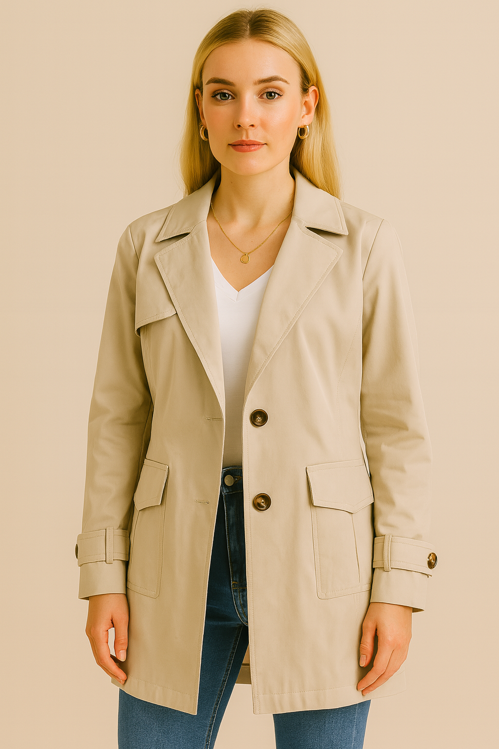 Dames Trenchcoat Klassiek Halflang Met Knopen - StudioMarella