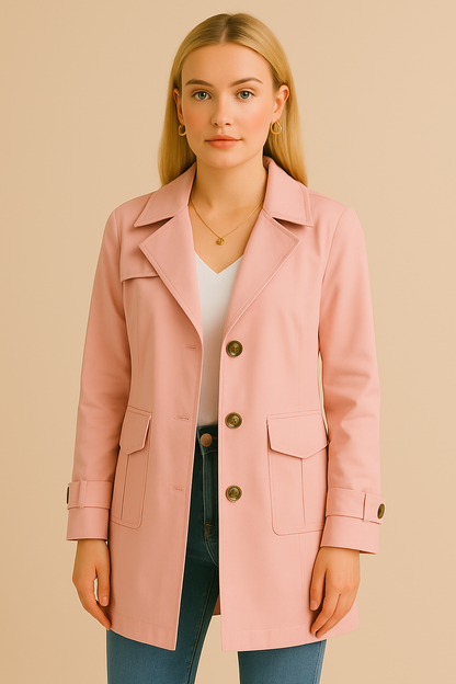 Dames Trenchcoat Klassiek Halflang Met Knopen