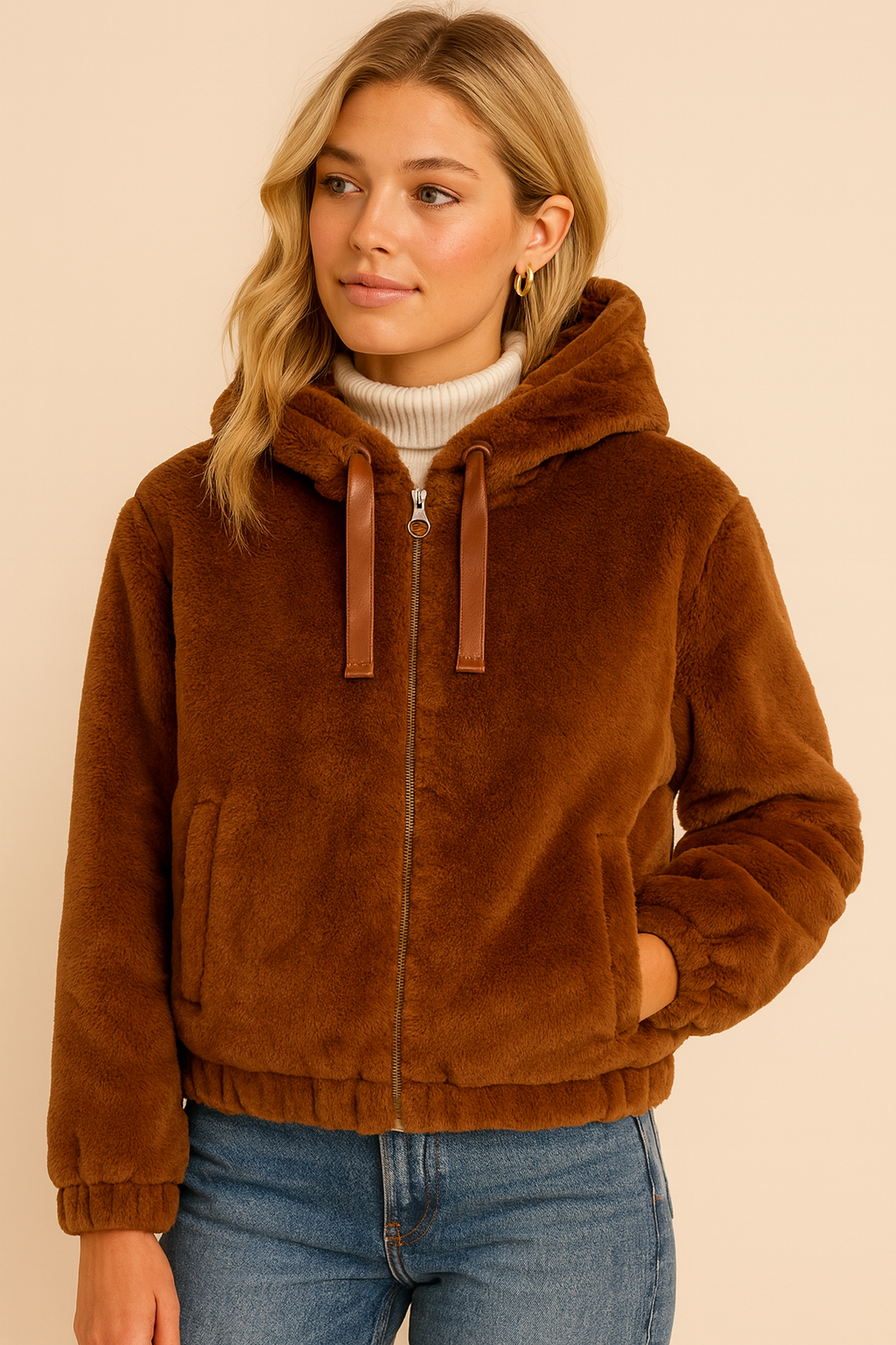 Dames Fleecejas met Capuchon Zacht Teddy Bontlook - StudioMarella