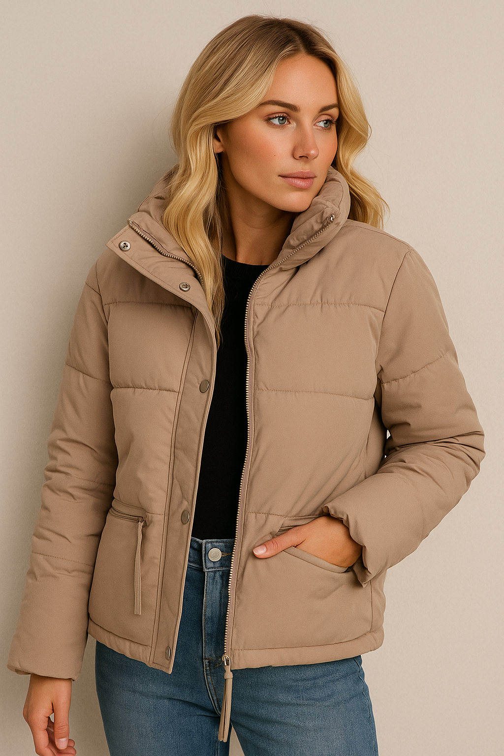 Dames Pufferjas Warm Donkerblauw Gewatteerd - StudioMarella