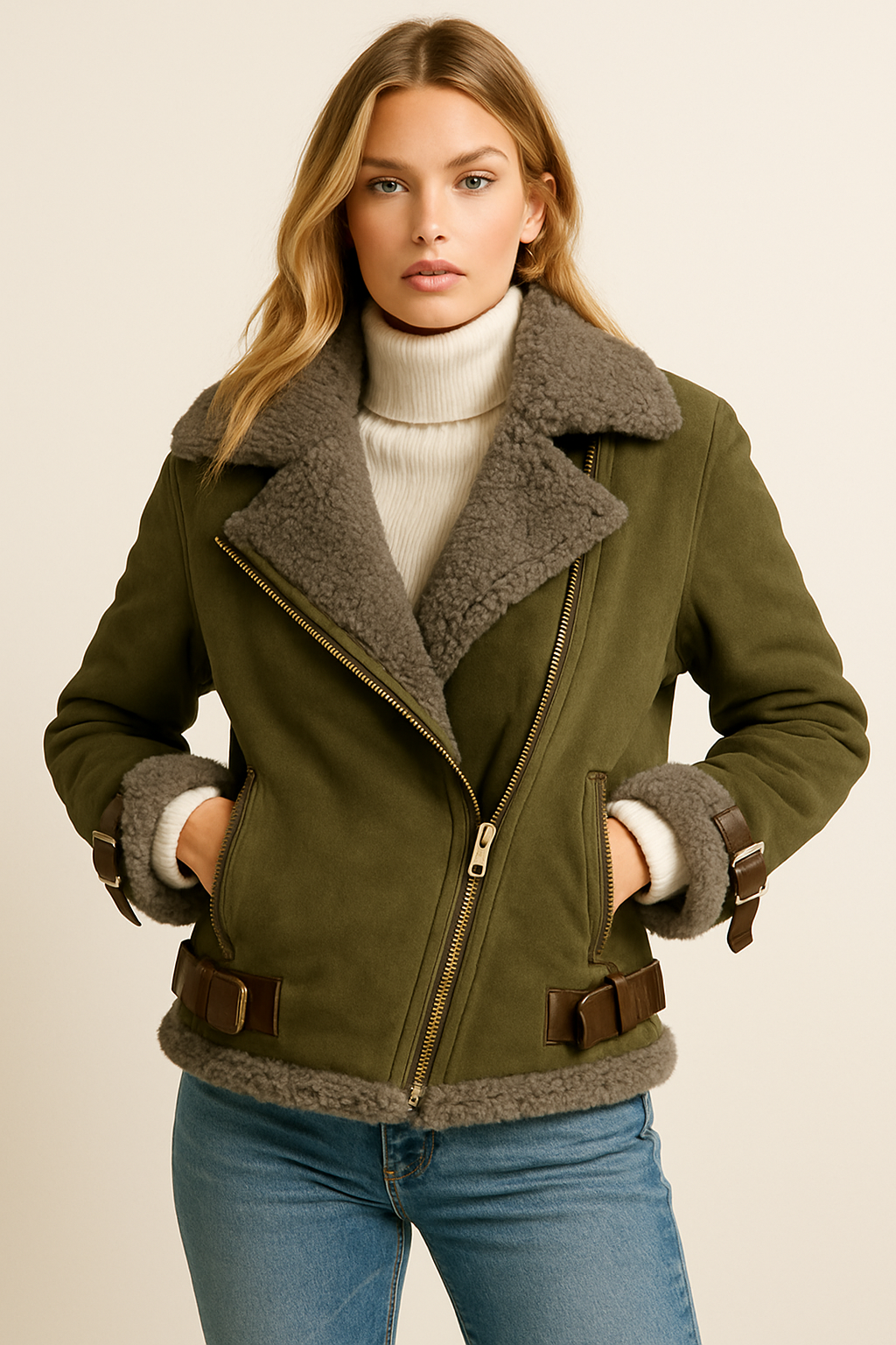 Dames Aviator Jas Bontgevoerd Warm Shearling - StudioMarella