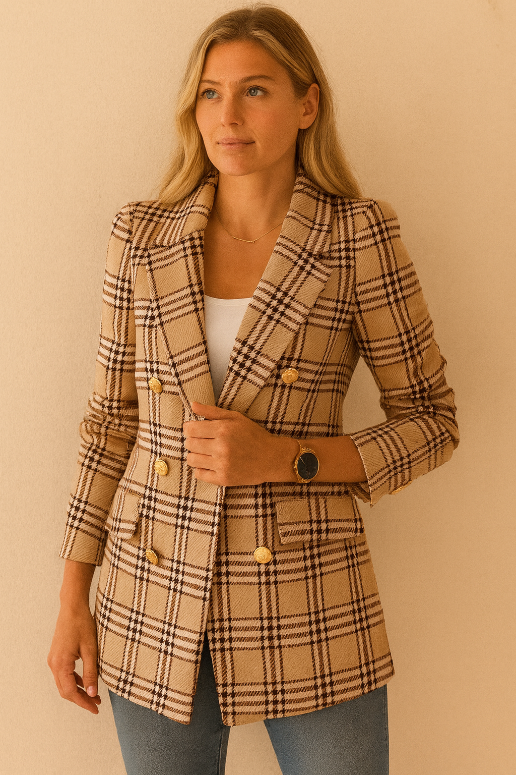 Dames Blazer Geruit Stijlvol Luxe Model - StudioMarella