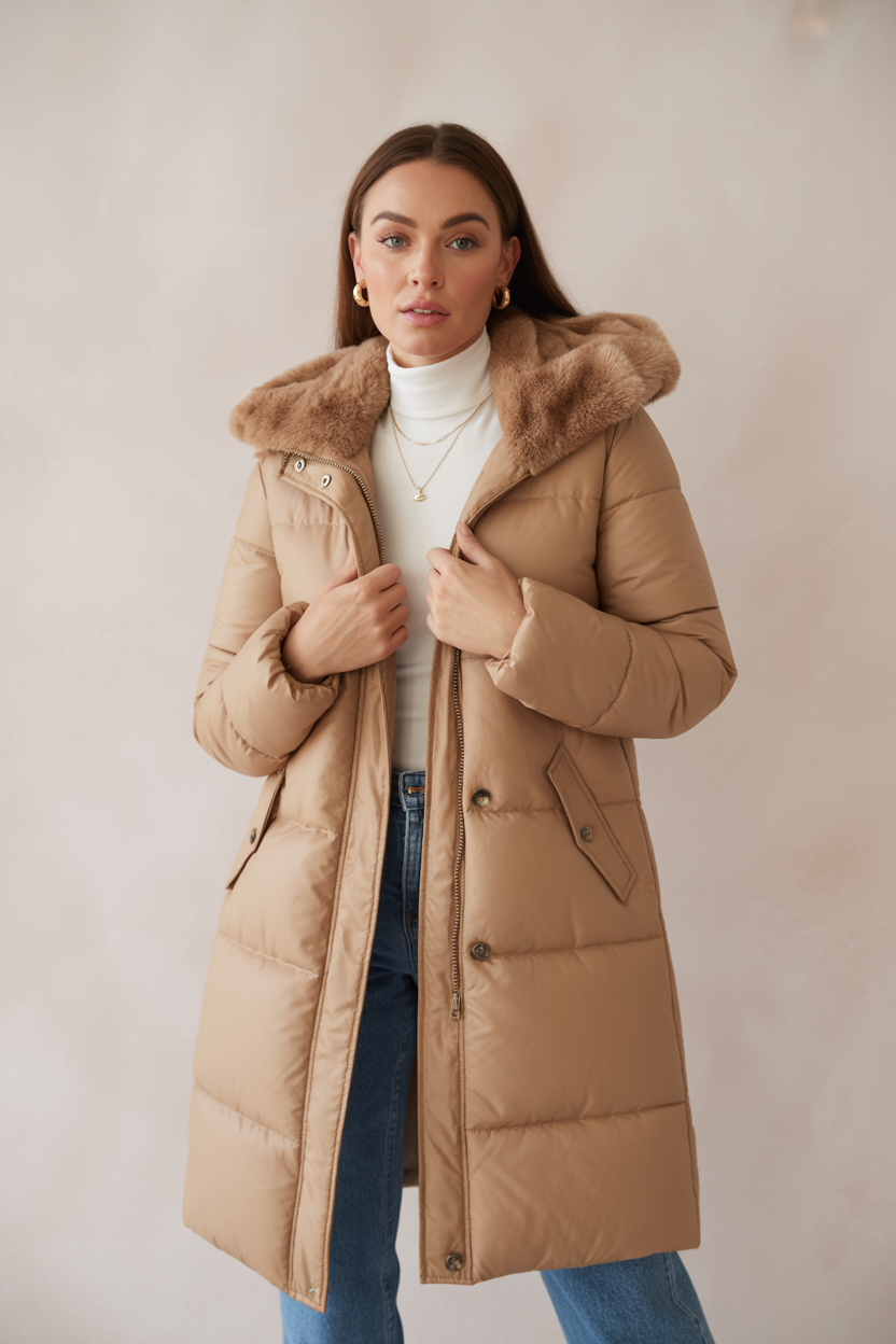 Dames Parka Jas Gewatteerd Waterdicht met Capuchon en Viltbont - StudioMarella