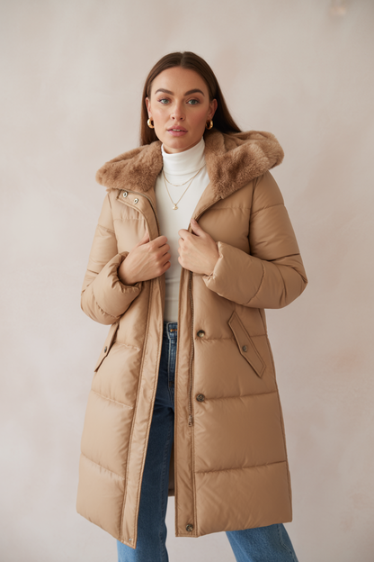 Dames Parka Jas Gewatteerd Waterdicht met Capuchon en Viltbont - StudioMarella