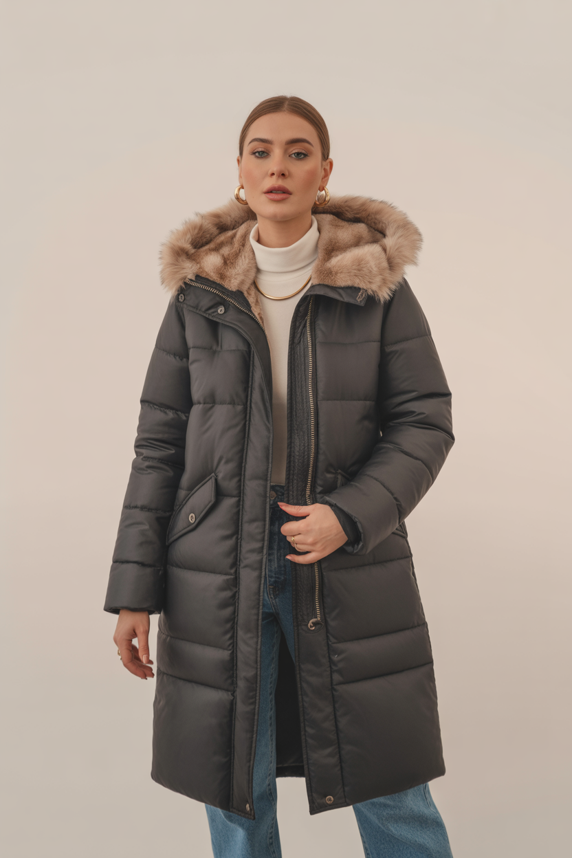 Dames Parka Jas Gewatteerd Waterdicht met Capuchon en Viltbont
