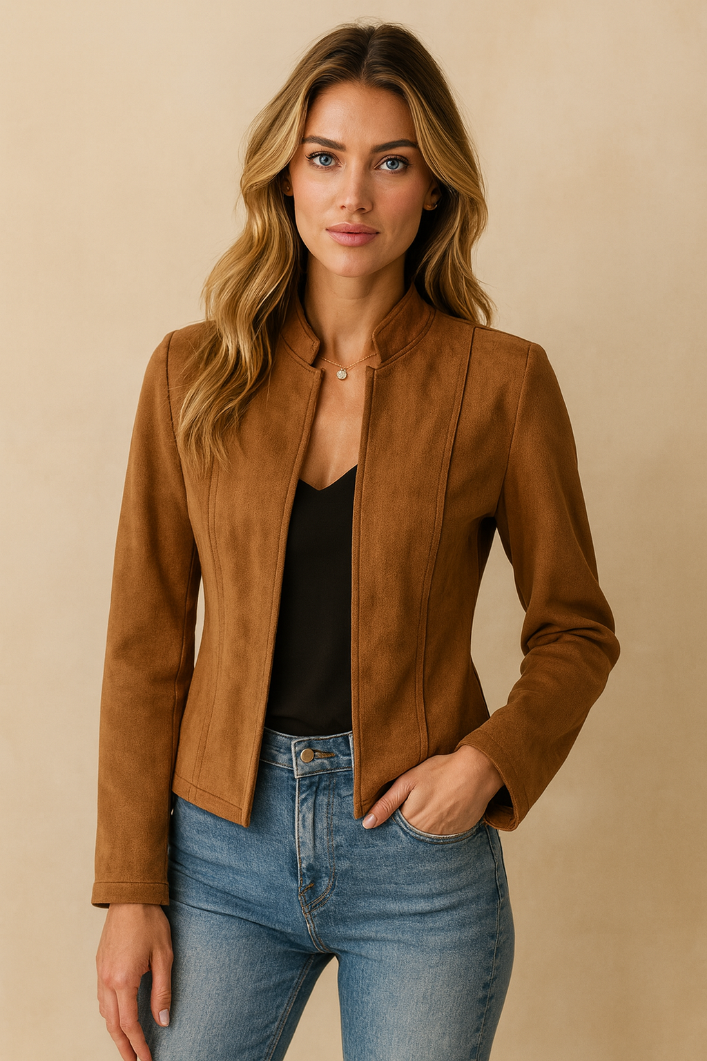 Dames Suède Jas Elegant Tijdloos Perfecte Pasvorm - StudioMarella