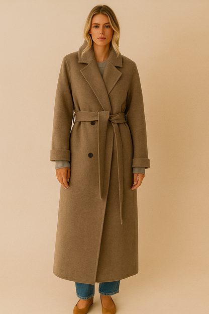 Dames Wollen Mantel Lange Model met Ceintuur