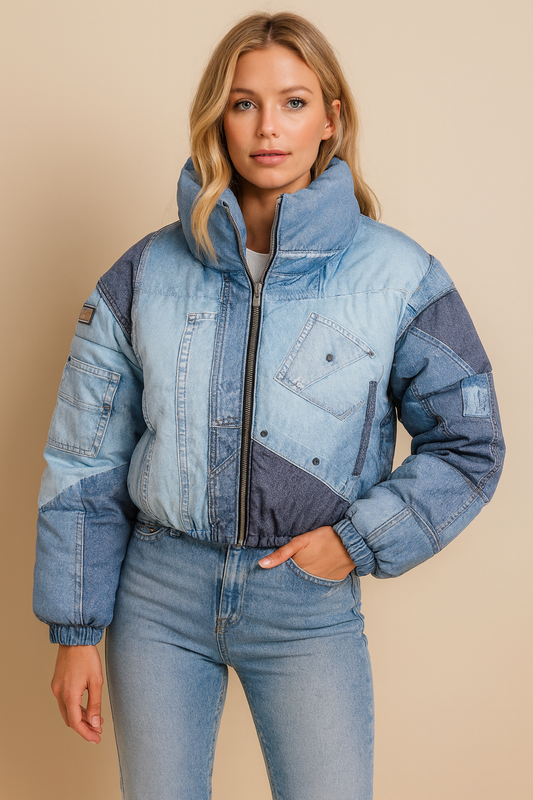 Dames Pufferjas Warm Met Jeansprint - StudioMarella