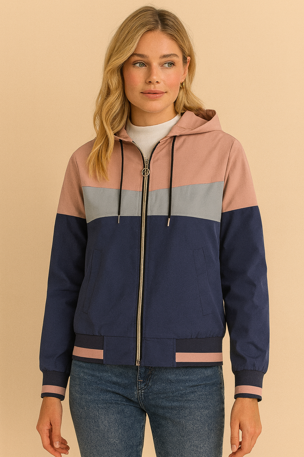 Dames Waterdichte Windjack Met Capuchon Colorblock - StudioMarella
