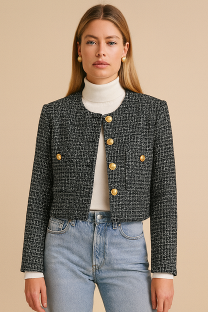 Dames Jas Bouclé Luxe Gouden Knopen - StudioMarella