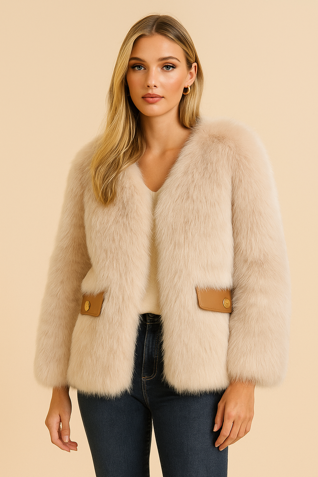 Dames Faux Fur Jas Met Zakken Luxe Uitstraling - StudioMarella