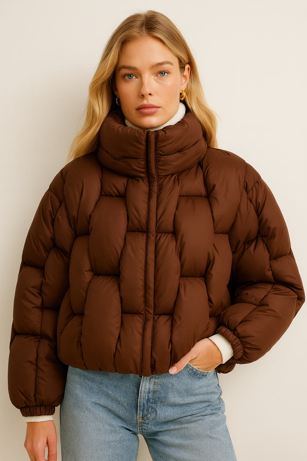 Dames Pufferjas Warm Oversized Gevlochten Jas - StudioMarella