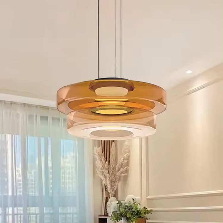 Zenor gelaagde hanglamp glas amber eetkamer woonkamer design verlichting modern gelaagd glaslamp