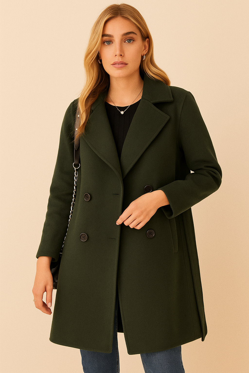 Dames Mantel Wollen Dubbel Geknoopt Stijlvolle Look - StudioMarella