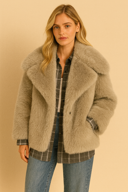 Dames Faux Fur Jas Kort Zacht Oversized