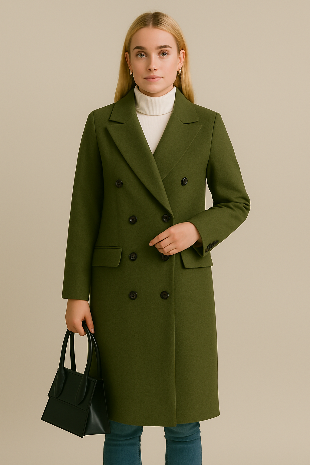 Dames Wintermantel Lange Knopen Warme Coat Donkergrijs