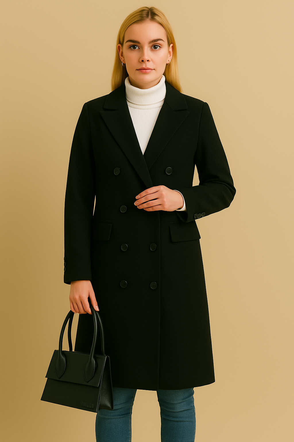 Dames Wintermantel Lange Knopen Warme Coat Donkergrijs