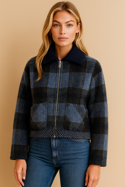 Dames Jas Kort Geruit Met Rits Stoer Design - StudioMarella
