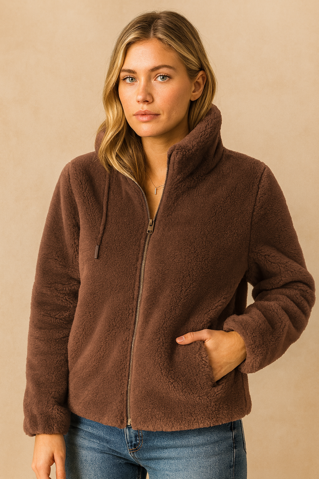 Dames Teddyjas Fleece Met Rits en Opstaande Kraag Warm en Trendy - StudioMarella