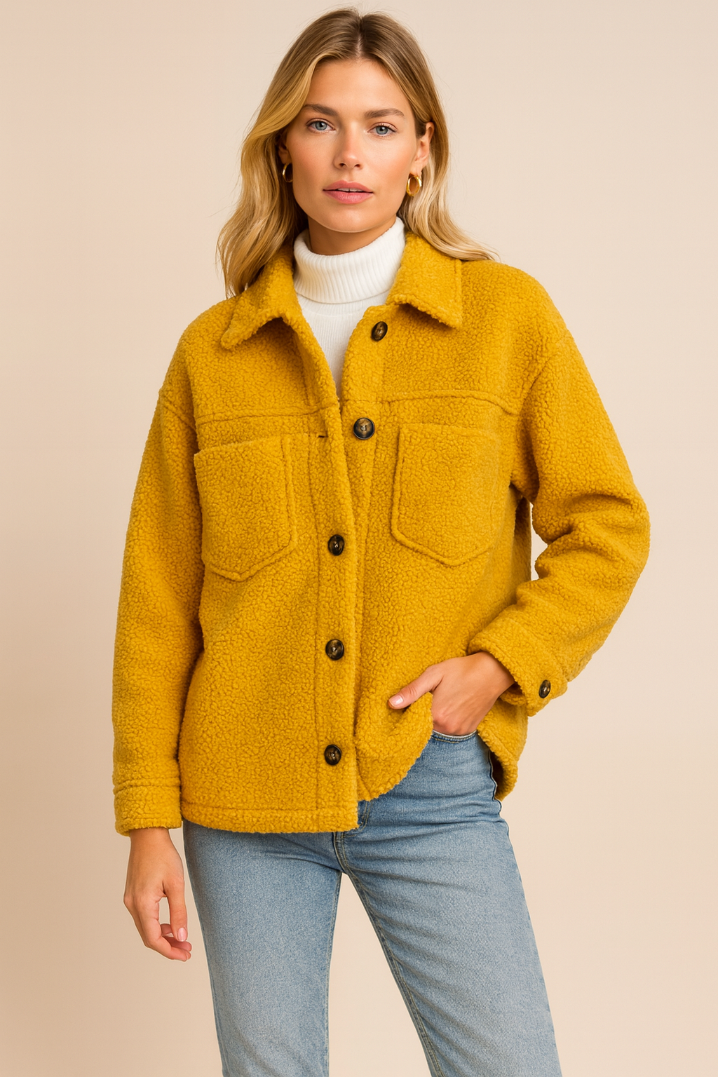 Dames Teddyjas Warme Stijlvolle Knopenjas - StudioMarella