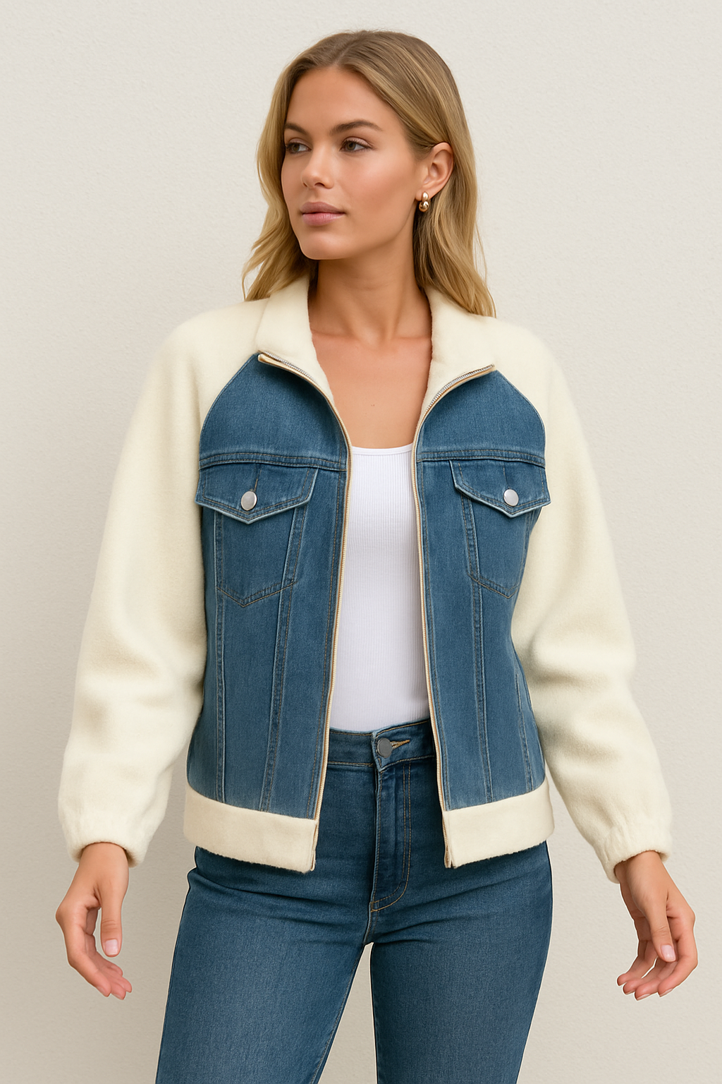 Dames Fleecejas Blauw Trendy Mouwjas voor Outdoor - StudioMarella