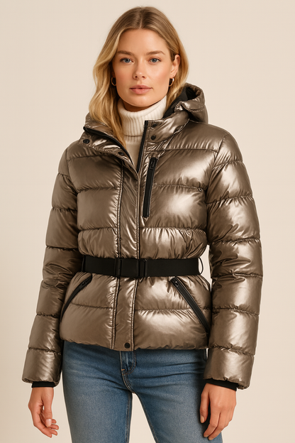Dames Ski- en Winterjas Met Tailleband Waterdicht Modern - StudioMarella