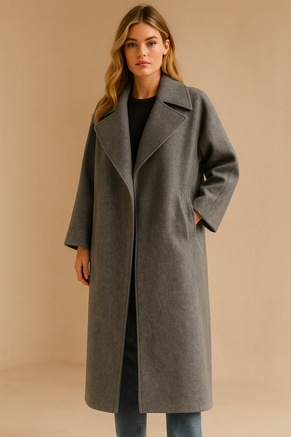 Dames Wollen Jas Grijze Lange Warme Elegante Stijl - StudioMarella